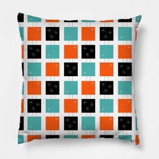 Retro Stacked Squares Orange Teal Black Pillow