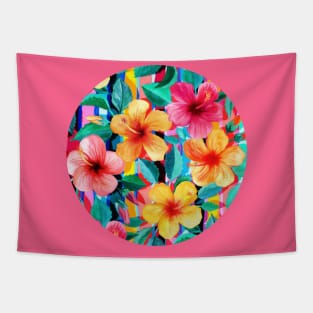 OTT Maximalist Hawaiian Hibiscus Floral with Stripes Tapestry