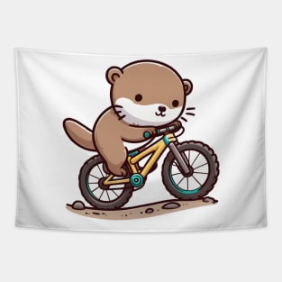 funny Otter mountain Biking Tapestry