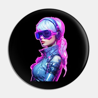 Cyberpunk Futuristic Neon Woman with Pink Visor Shades Graphic Pin