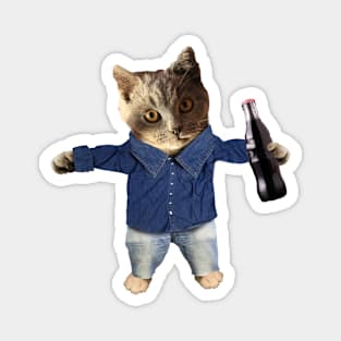 Funny Cat Kitty Drinking Wearing Jeans Denim Magnet