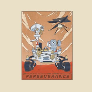 Mars Rover Perseverance and Ingenuity Helicopter Illustration T-Shirt