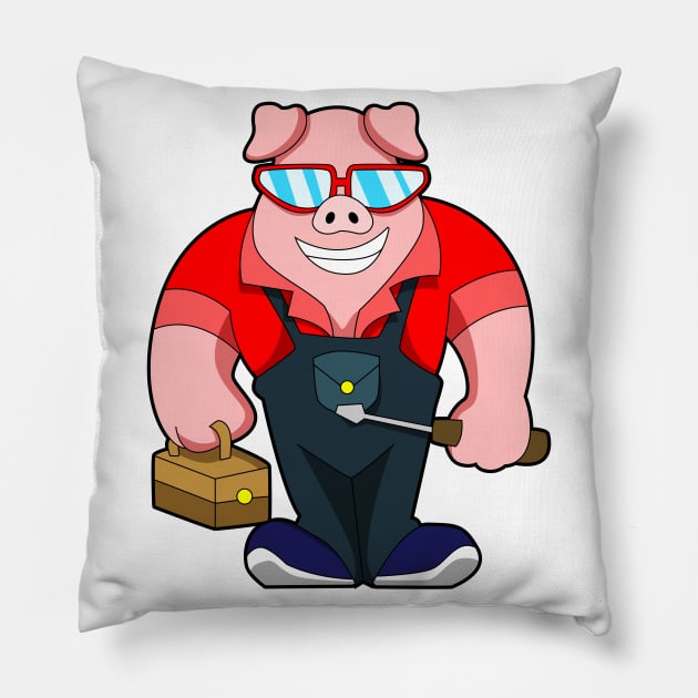 Pig as Mechatronics engineer with Tool box Pillow by Markus Schnabel