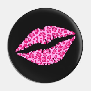 Pink Leopard Print Lips Pin