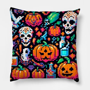 PATRON CALABAZAS Y CALAVERAS PIXELADAS 3 Pillow