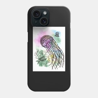 Jellyfish doodling with watercolor and ink Phone Case