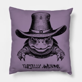 Vintage distressed Turtle Cowboy Turtle Totally Awesome Pillow