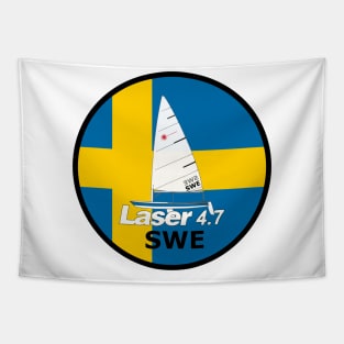 laser class sailboat on flag Sweden Tapestry