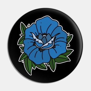 Traditional Blue Rose Tattoo Pin