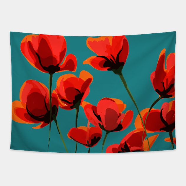 Poppy flowers illustration Tapestry by covostudio