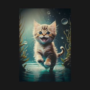 Adorable Kitten Jumping Over the Water T-Shirt