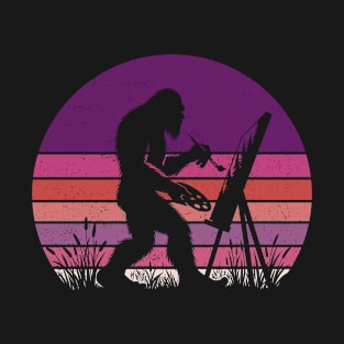 Bigfoot Sasquatch Painting A Forest Landscape Vintage Sunset Painter T-Shirt