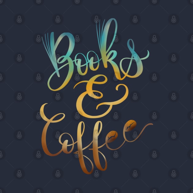 Books and Coffee hand lettered illustration design by DoubleBrush