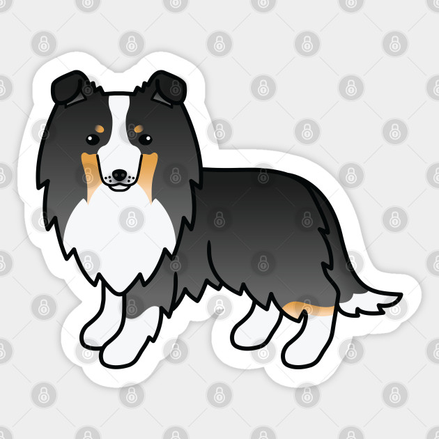 Tricolor Shetland Sheepdog Sheltie Dog Cute Cartoon Illustration