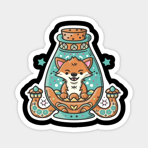 Cute Fox in a Genie Bottle Magnet by joolsd1@gmail.com