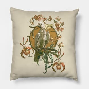 Vintage Cockatoo Bird with Orchids Pillow