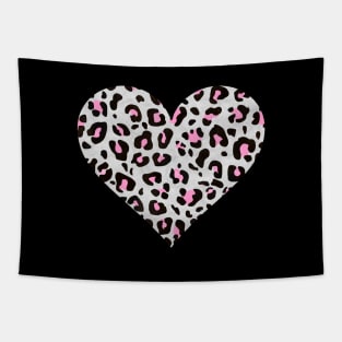 Pink, Gray and Black Leopard Print Heart Tapestry