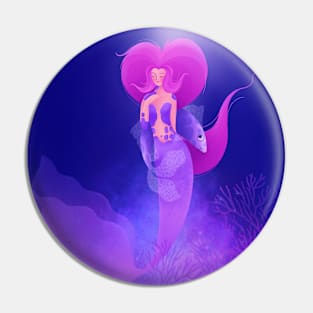 Beautiful pink mermaid with cute purple fish, version 1 Pin