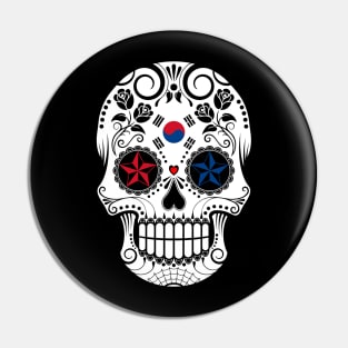 South Korean Flag Sugar Skull with Roses Pin