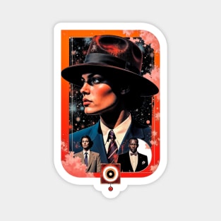 REVISTANGO #525 - Cosmic Starfield Behind Woman in Fedora and Blue Suit with Mechanical Eye Symbol Detail Sci-Fi Noir Magnet