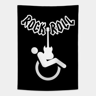 Wheelchair humor rock and roll logo Tapestry