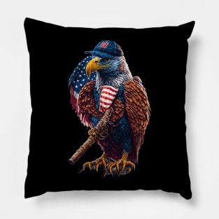 American eagle, flag, baseball hat and baseball bat Tshirt design Pillow