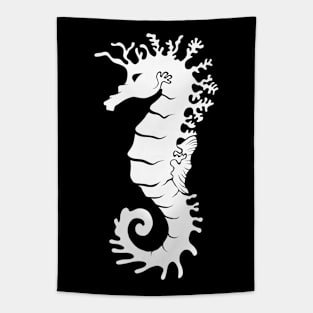 White Seahorse Silhouette Tapestry