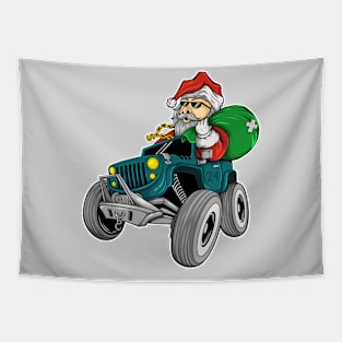 Santa Claus riding in a car Tapestry