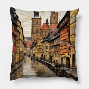 Germany Rainy Night Tourism Vintage Retro Pillow