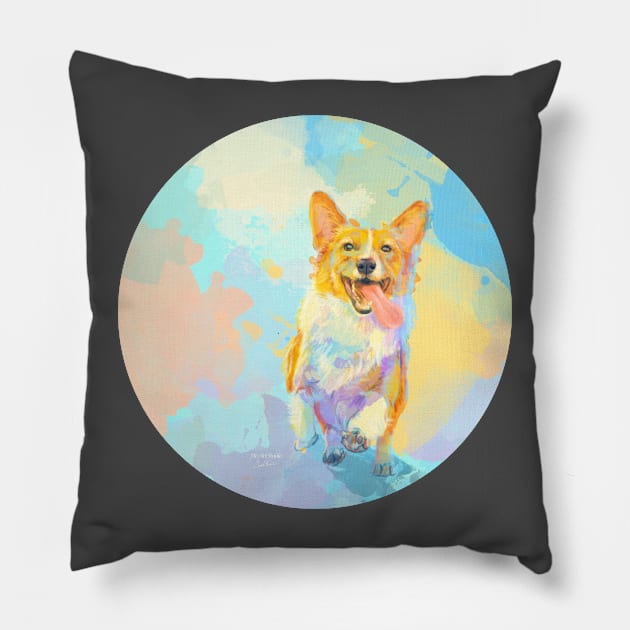 Happy Corgi - Dog Art Pillow by Flo Art Studio