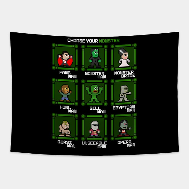 Choose Your Monster Retro 8 Bit Tapestry by WithoutYourHead