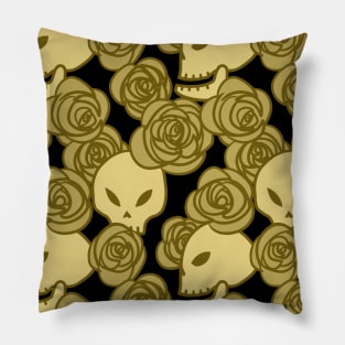 Skulls and Roses (Gold) Pillow