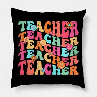 Groovy Teacher Inspirational Happy Back To School Pillow