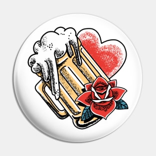 Beer heart and rose tattoo graphic Pin