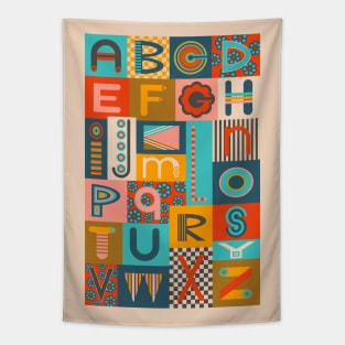 GEOMETRIC ABCs Retro Mod Geometric Graphic Alphabet Lettering - UnBlink Studio by Jackie Tahara Tapestry