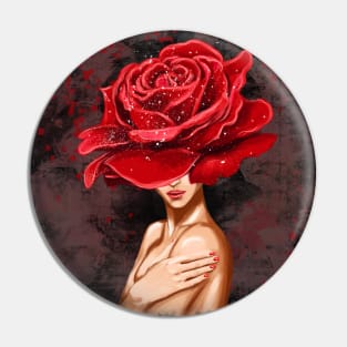 Girl with a big red rose on her head Pin