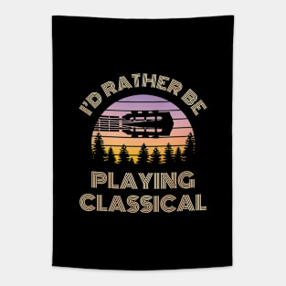 I'd Rather Be Playing Guitar Classical Guitar Headstock Vintage Sunset Tapestry