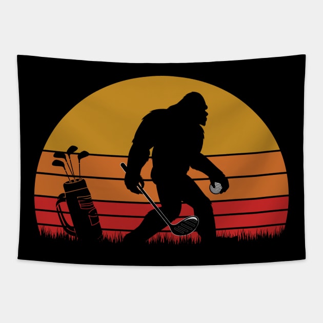 Bigfoot playing Golf Tapestry by JameMalbie