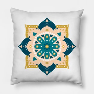 Mandala Teal and Yellow Pillow