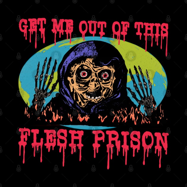 Get Me Out Of This Flesh Prison - Funny Horror Retro Cartoon by blueversion