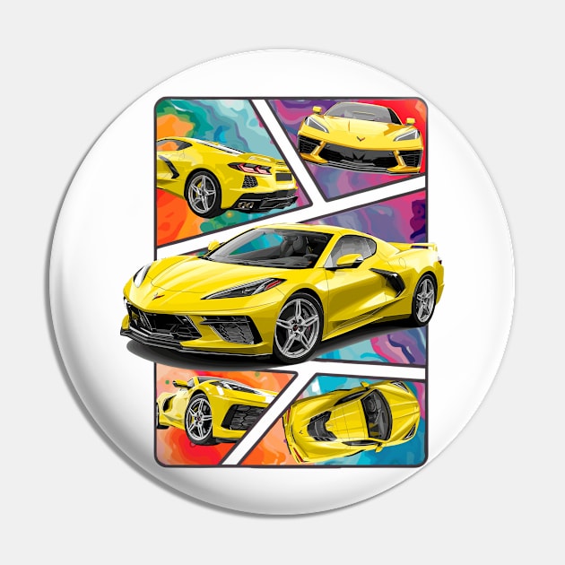 Multiple Angles of the Accelerate Yellow C8 Corvette Presented In A Bold Vibrant Panel Art Display Supercar Sports Car Racecar Accelerate Yellow Corvette C8 Pin by Tees 4 Thee