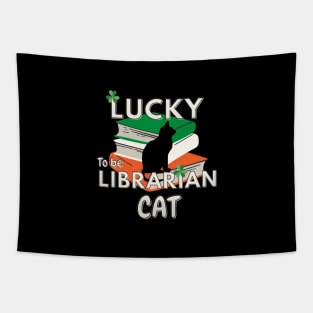 Lucky to be a Librarian cat St Patricks day Tapestry