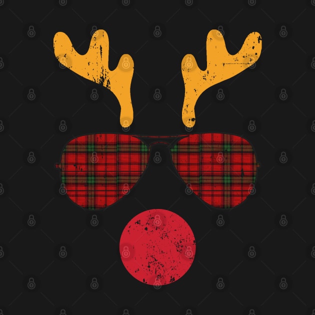 Cool Reindeer Face With Plaid Sunglasses Funny Christmas by Etopix