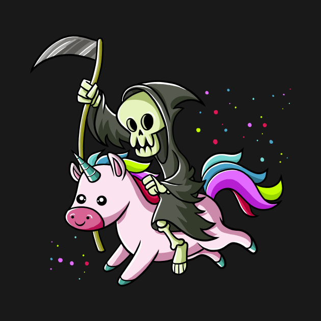 Cute Death riding a Kawaii Unicorn by Juandamurai