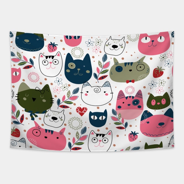 cute cats pattern face mask 2020 - cats lovers masks - cats footprint pattern - cat pattern seamless Tapestry by jack22