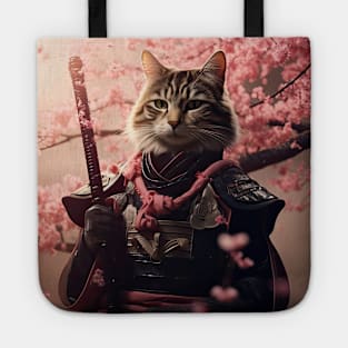 Samurai cat by sakura tree Tote