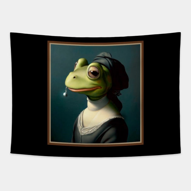 Frog eating a Pearl Earing Tapestry by Merlyn Morris