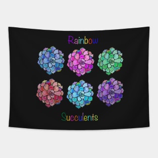 Rainbow Succulents on White Background Tapestry