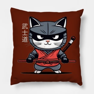 Japanese Cat Ninja Bushido a Vintage Otaku Samurai Pillow