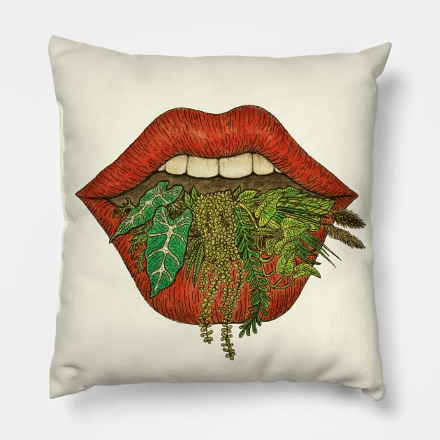 Mouth full of plants Pillow by Bioshart